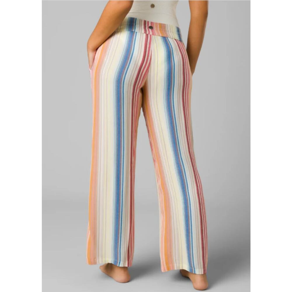 PRANA Women's Fernie Beach Pants Medium Gold Baja Stripe Wide Leg Mid Rise NWT - Picture 4 of 16